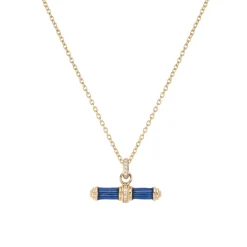 18ct Yellow Gold Bar Necklace Blue Enamel Diamond Bar on Chain