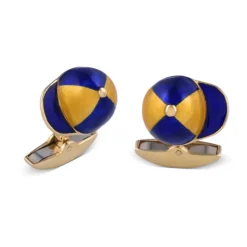 18ct Yellow Gold Blue And Clear Enamel Jockey Cap Cufflinks