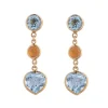 18ct Yellow Gold Blue Topaz And Fire Opal Drop Earrings