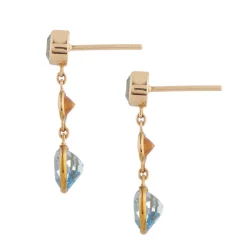 18ct Yellow Gold Blue Topaz And Fire Opal Drop Earrings