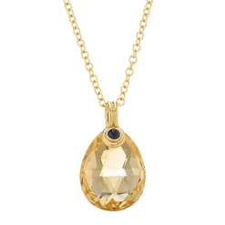 18ct Yellow Gold Briolette Citrine With Cabochon Sapphire Pendant