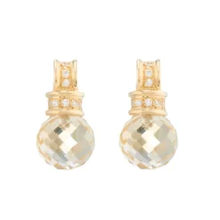 18ct Yellow Gold Briolette Citrine And Diamond Earrings