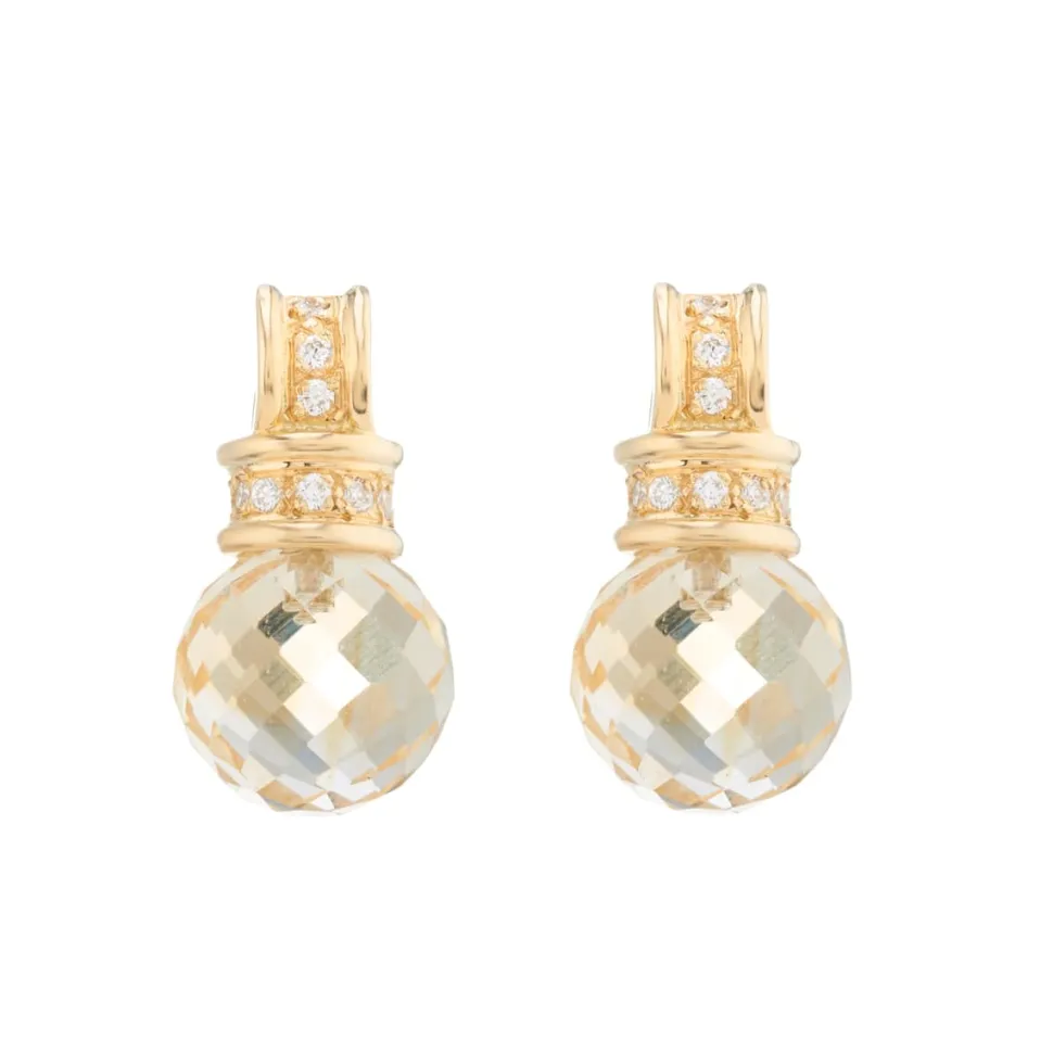 18ct Yellow Gold Briolette Citrine And Diamond Earrings