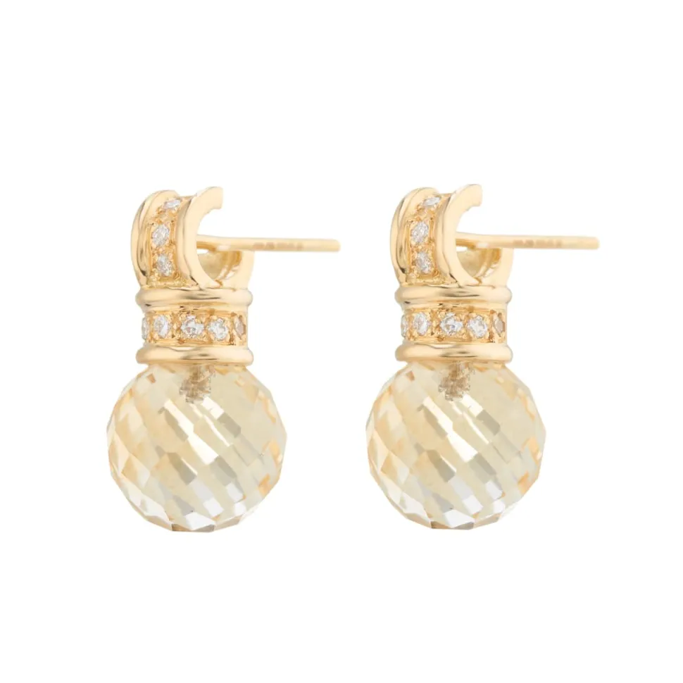 18ct Yellow Gold Briolette Citrine And Diamond Earrings