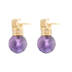 18ct Yellow Gold Briolette Amethyst And Diamond Earrings
