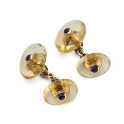 18ct Yellow Gold Chain Link Polished Bouton Citrine Cufflinks With Cab