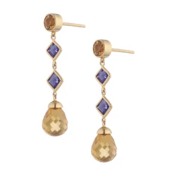 18ct Yellow Gold Citrine And Iolite Drop Earrings