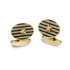 18ct Yellow Gold Cufflinks With Blue Stripe And Gold Star