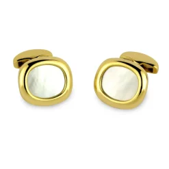 18ct Yellow Gold Cushion Shape Cufflinks With White Mother-of-Pearl In