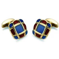 18ct Yellow Gold Cushion Style Enamel Cufflinks