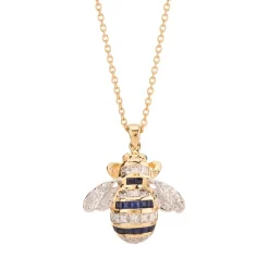 18ct Yellow Gold Diamond And Sapphire Bumble Bee Pendant
