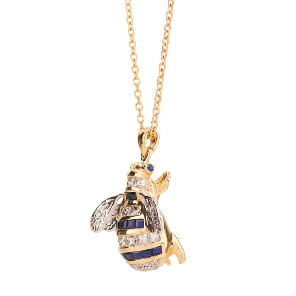 18ct Yellow Gold Diamond And Sapphire Bumble Bee Pendant