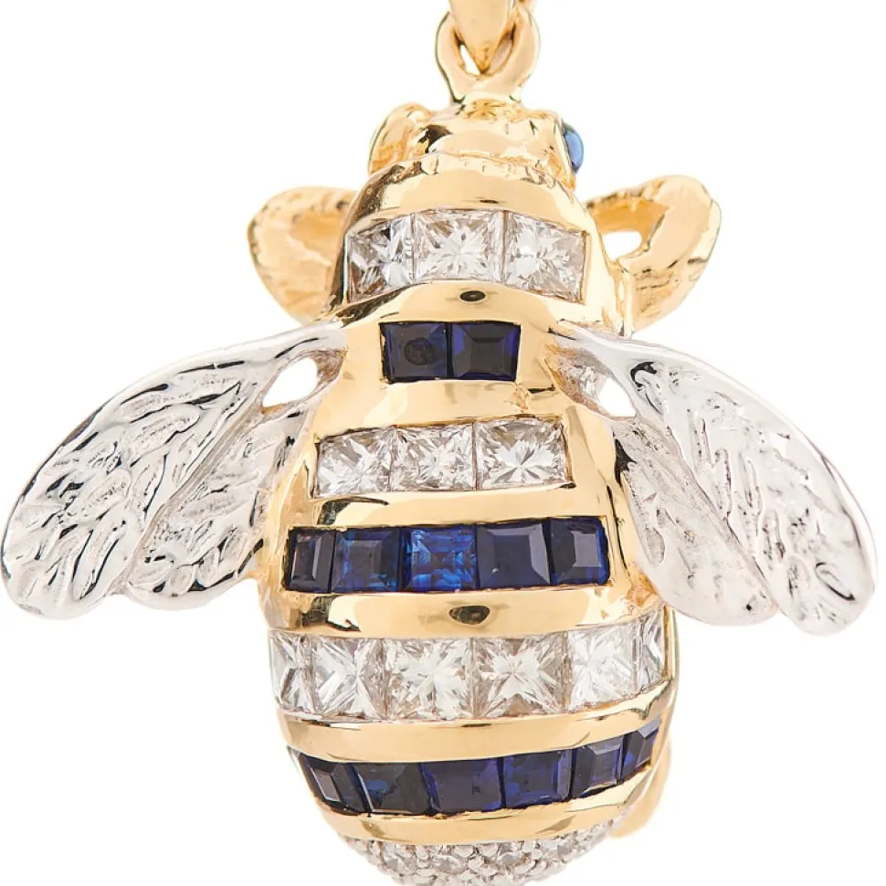 18ct Yellow Gold Diamond And Sapphire Bumble Bee Pendant