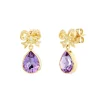 18ct Yellow Gold Diamond Bow Earrings With Amethyst Drops