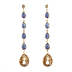 18ct Yellow Gold Diamond, Sapphire and Citrine Drop Earrings