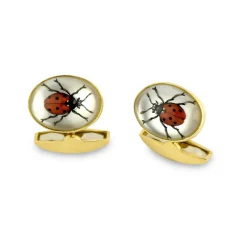 18ct Yellow Gold Hand-Painted Rock Crystal Ladybird Cufflinks