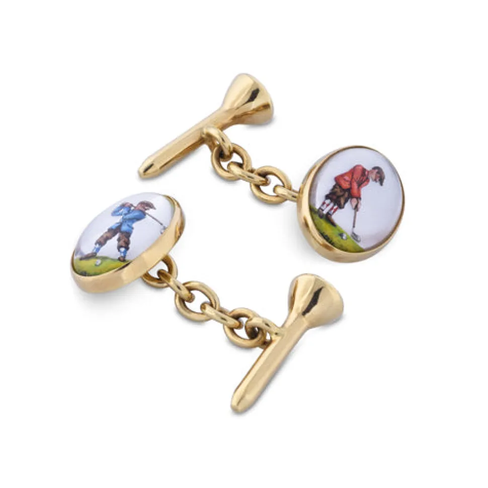 18ct Yellow Gold Hand-Painted Golf Cufflinks