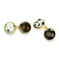 18ct Yellow Gold Hand-Painted Rock Crystal Bear Cufflinks