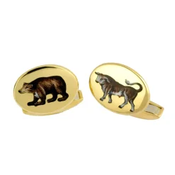 18ct Yellow Gold Hand-Painted Enamel Bull & Bear Cufflinks
