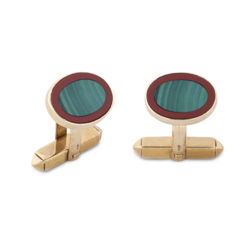 9ct Yellow Gold Malachite And Jasper Cufflinks