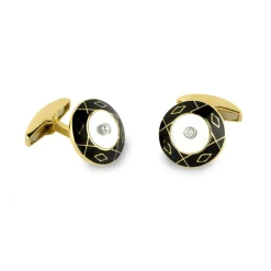 18ct Yellow Gold Mother of Pearl, Enamel and Diamond Round Dress Set