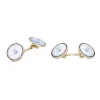 18ct Yellow Gold Mother-of-Pearl Cufflinks With Black Enamel Border An