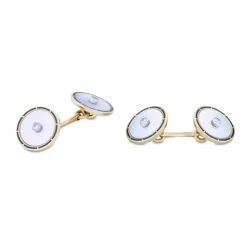 18ct Yellow Gold Mother-of-Pearl Cufflinks With Black Enamel Border An