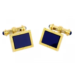 18ct Yellow Gold Oblong Cufflinks with Lapis Lazuli