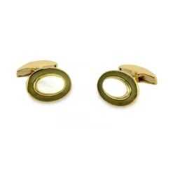 18ct Yellow Gold Oval Cufflinks with Mother-of-Pearl & Grey Border