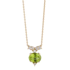 18ct yellow gold peridot and diamond pendant.