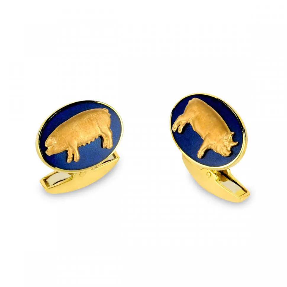 18ct Yellow Gold Pig Cufflinks
