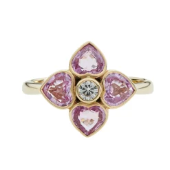 18ct Yellow Gold Pink Sapphire And Diamond Cluster Ring