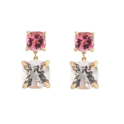 18ct Yellow Gold Pink Tourmaline With Pink Morganite Drop Earrings