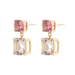 18ct Yellow Gold Pink Tourmaline With Pink Morganite Drop Earrings