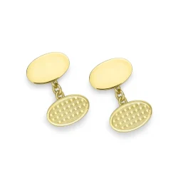 18ct Yellow Gold Plain and Engine Turned Oval Cufflinks