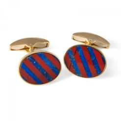 18ct Yellow Gold Precious Gemstone Striped Cufflinks With Jasper & Lap