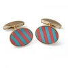 18ct Yellow Gold Precious Gemstone Striped Cufflinks in Coral & Turquo