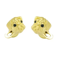 18ct Yellow Gold Pug Cufflinks With Sapphire Eyes