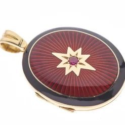 18ct Yellow Gold Red and Black Enamel Locket with Ruby Centre