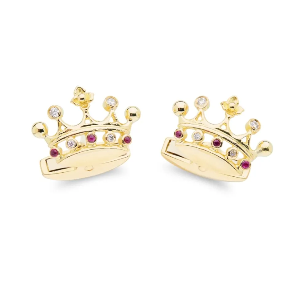 18ct Yellow Gold Ruby and Diamond Crown Cufflinks