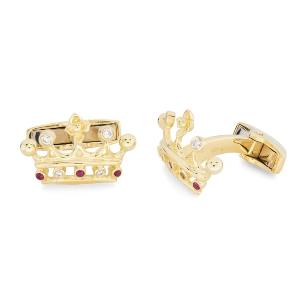 18ct Yellow Gold Ruby and Diamond Crown Cufflinks