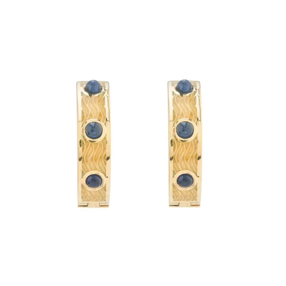 18ct Yellow Gold Sapphire And Clear Enamel Hoop Earrings