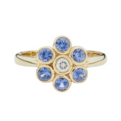 18ct Yellow Gold Sapphire and Diamond Cluster Ring