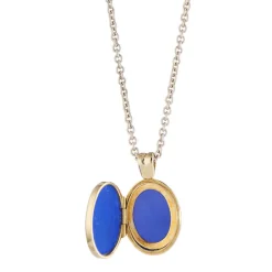 18ct Yellow Gold Small Royal Blue And Clear Enamel Locket
