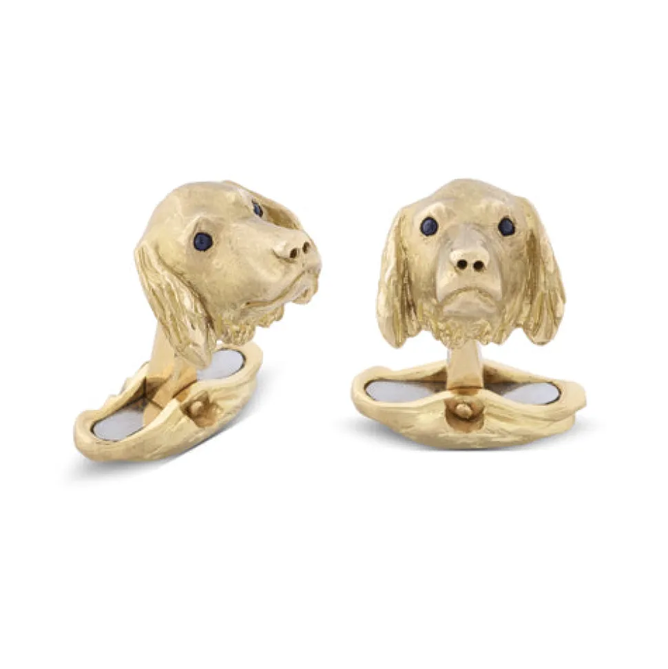 18ct Yellow Gold Spaniel Cufflinks With Sapphire Eyes