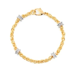 18ct Yellow Gold Spiga Chain Bracelet With White Gold Diamond Rondels