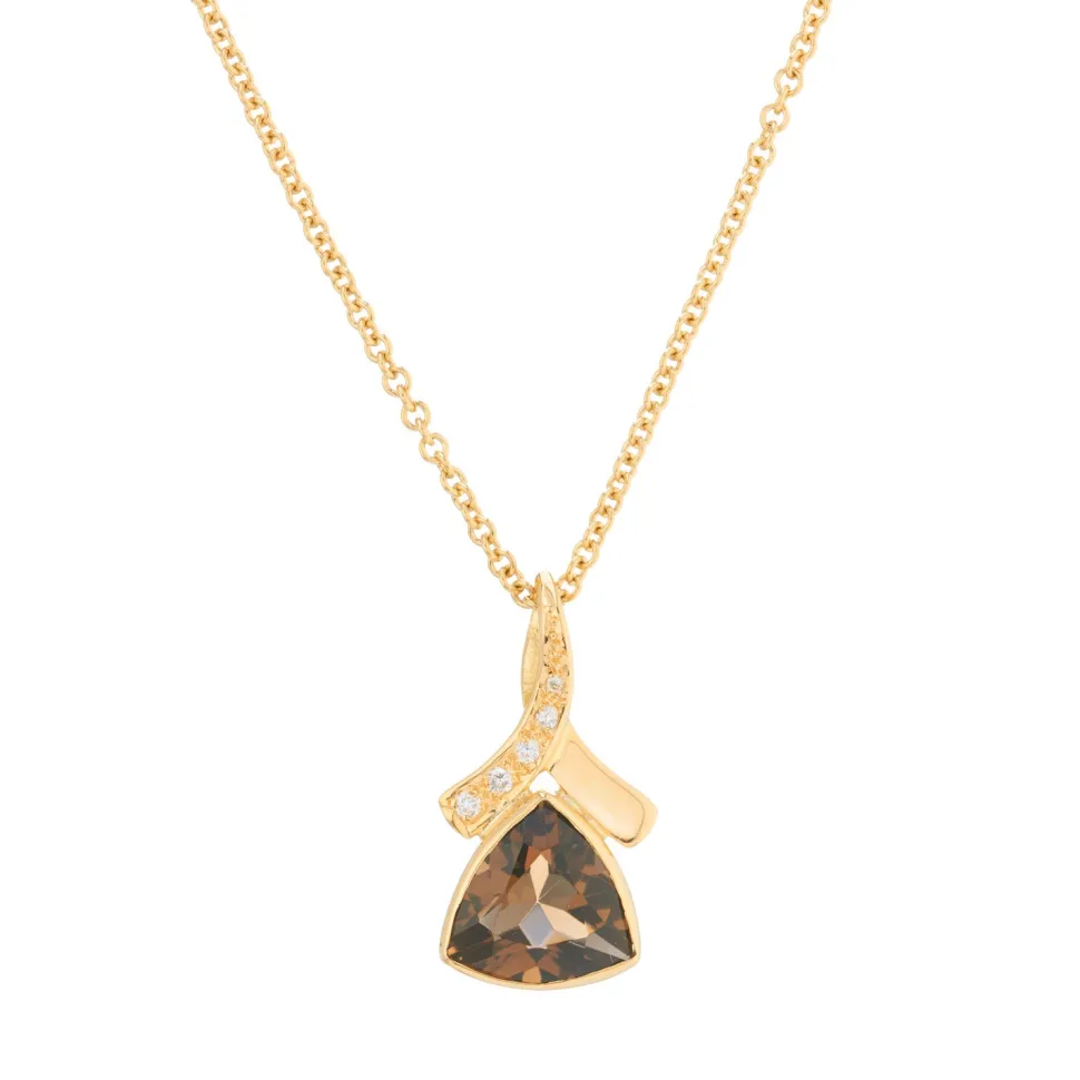 18ct Yellow Gold Trilliant Cut Smoky Quartz And Diamond Pendant