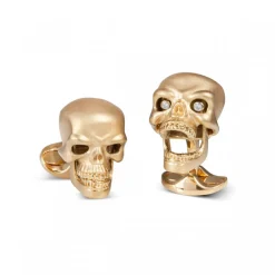 Gold Plated Sterling Silver Skull Cufflinks With Diamond Eyes
