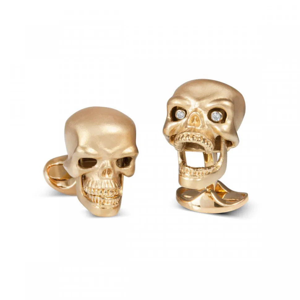 Gold Plated Sterling Silver Skull Cufflinks With Diamond Eyes