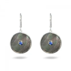 Grey Mother-of-Pearl Dreamcatcher Earrings with Blue Sapphire Gem